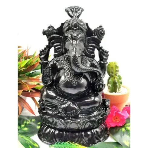 Black Agate Gemstone Carving of Ganesh