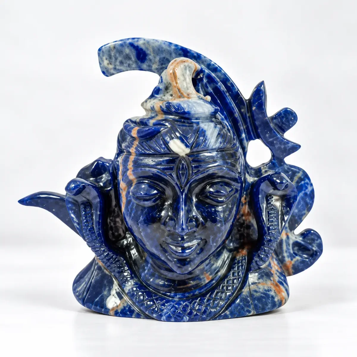 Blue Sodalite Carving Shiva Face Idol (900 g, 2.8 Inch)