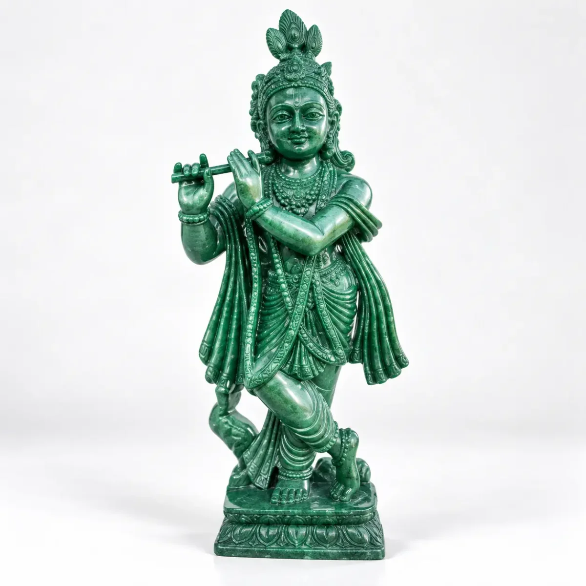 Green Jade Carved Shree Krishana Statue (3.5 kg, 7 Inch)