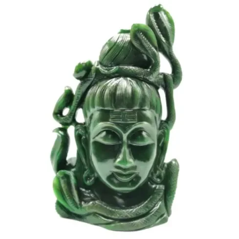 Green Jade Carving Shiva Face Statue