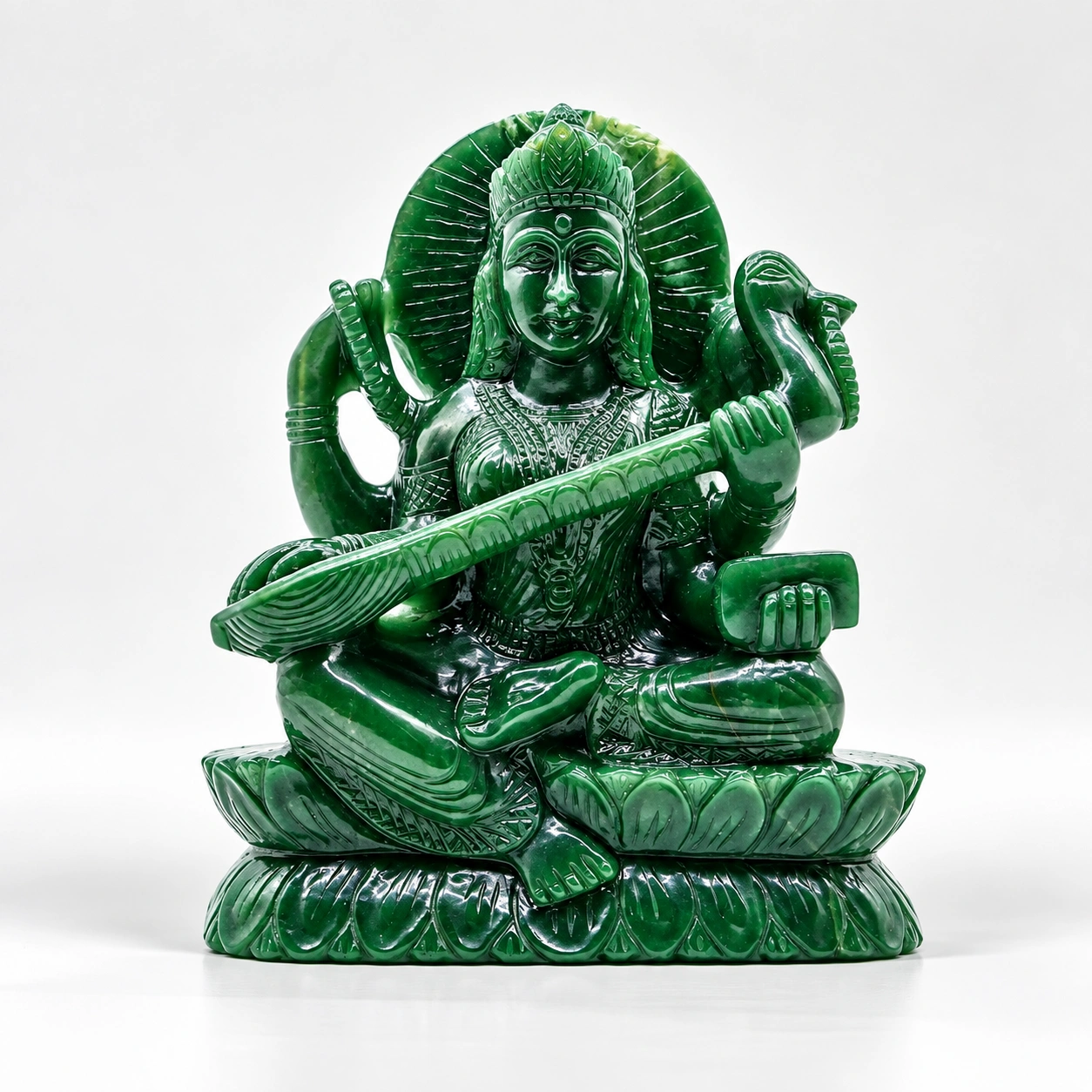 Green Jade Goddess Maa Saraswati Carving