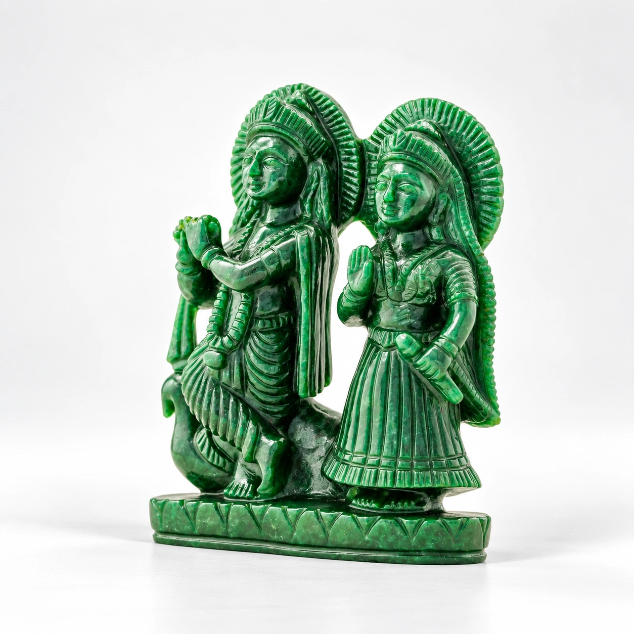 Green Jade Radha Krishna Statue Carving