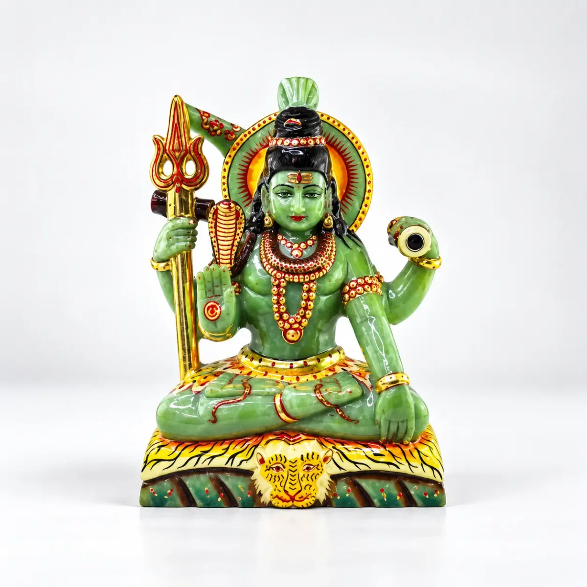 Green Jade Shiva Statue with Gold Panting