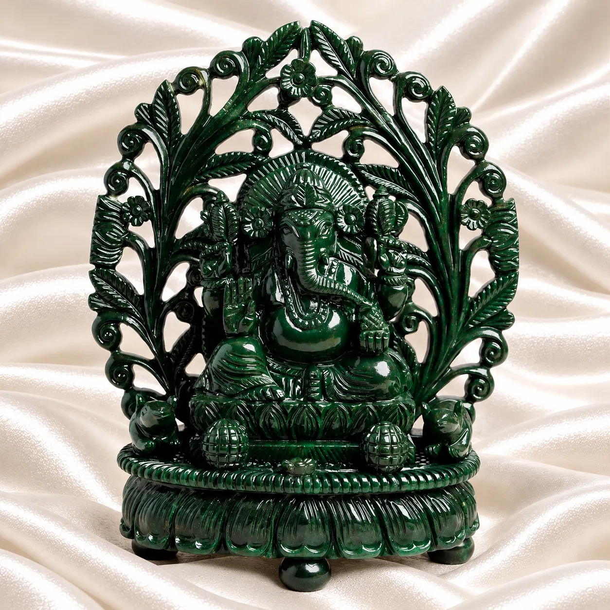 Green Jade Stone Ganesha with Arch