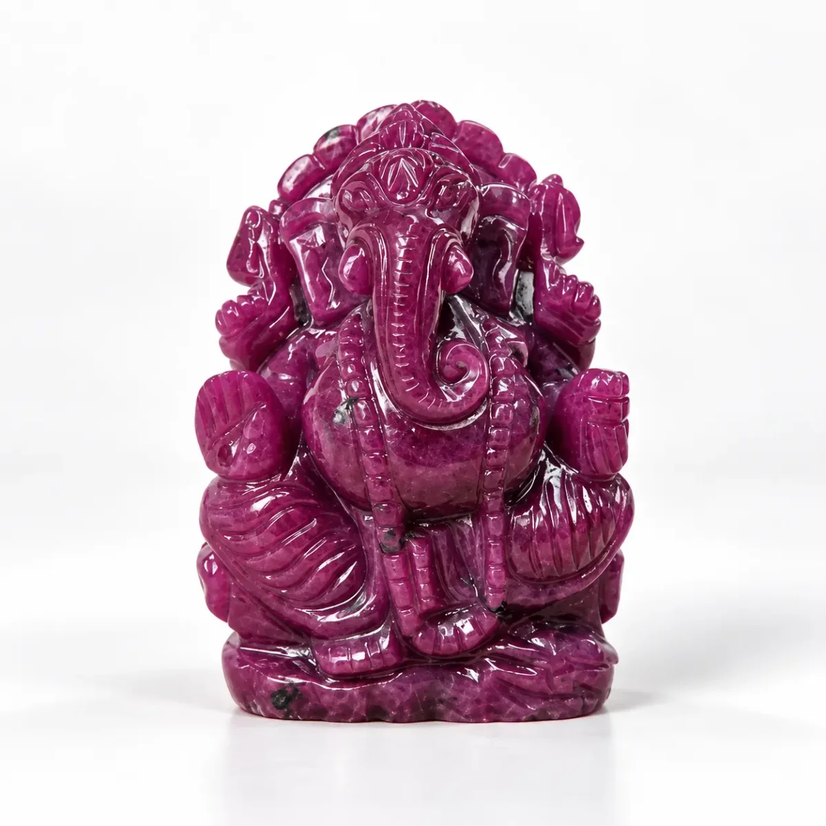 Hand Carved Ruby Ganesha (616 g, 4.2 Inch)