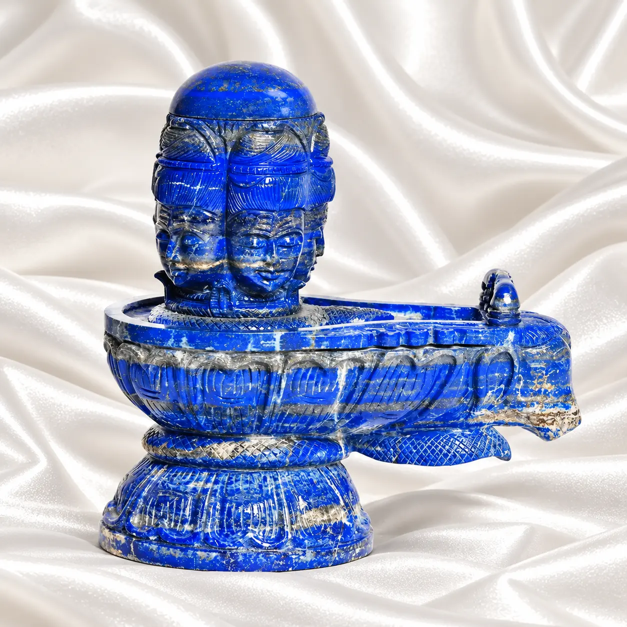 Lapis Lazuli Gemstone Shiva Linga with Face of Shiva