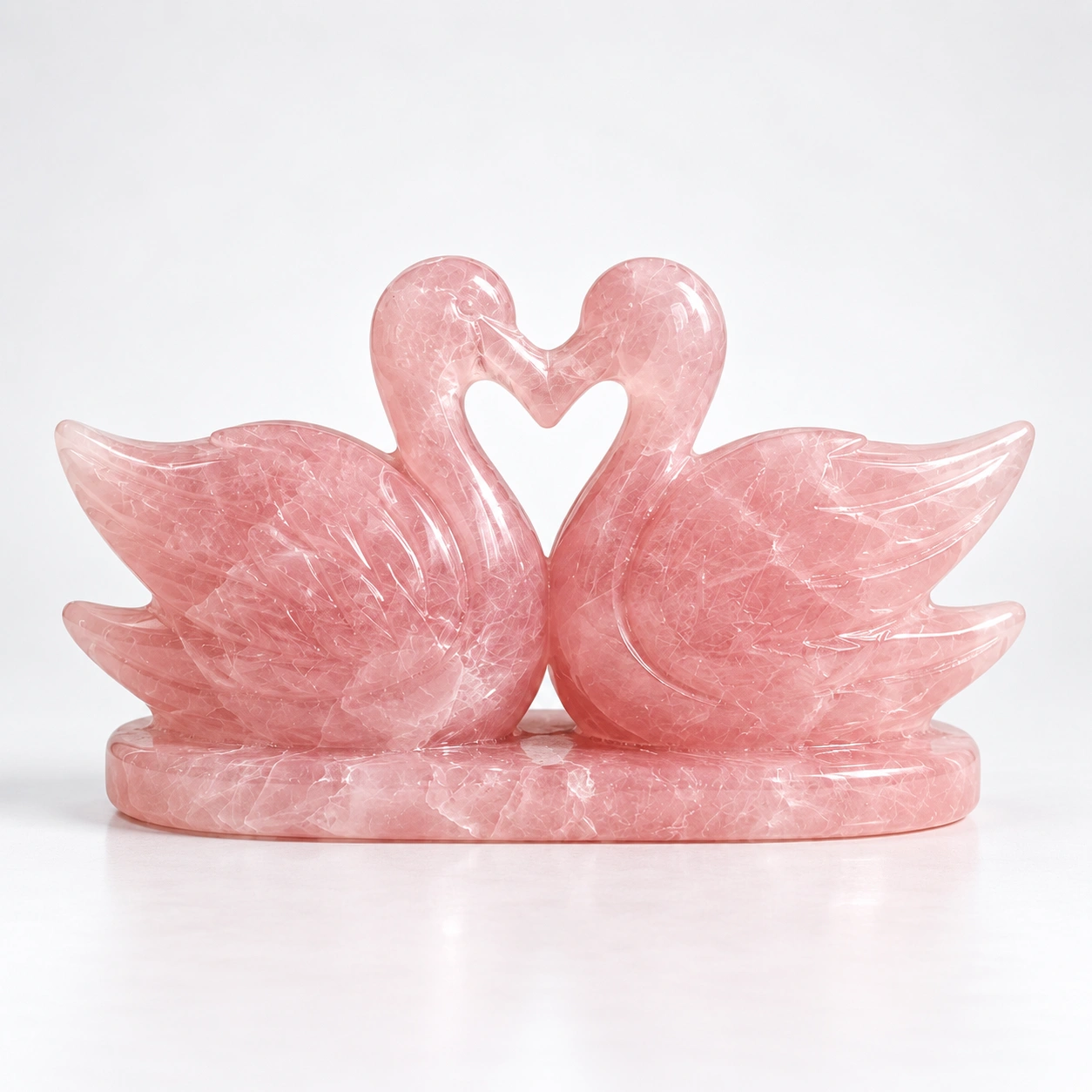 Natural Rose Quartz Pair of Swan (100 g, 5 Inch)