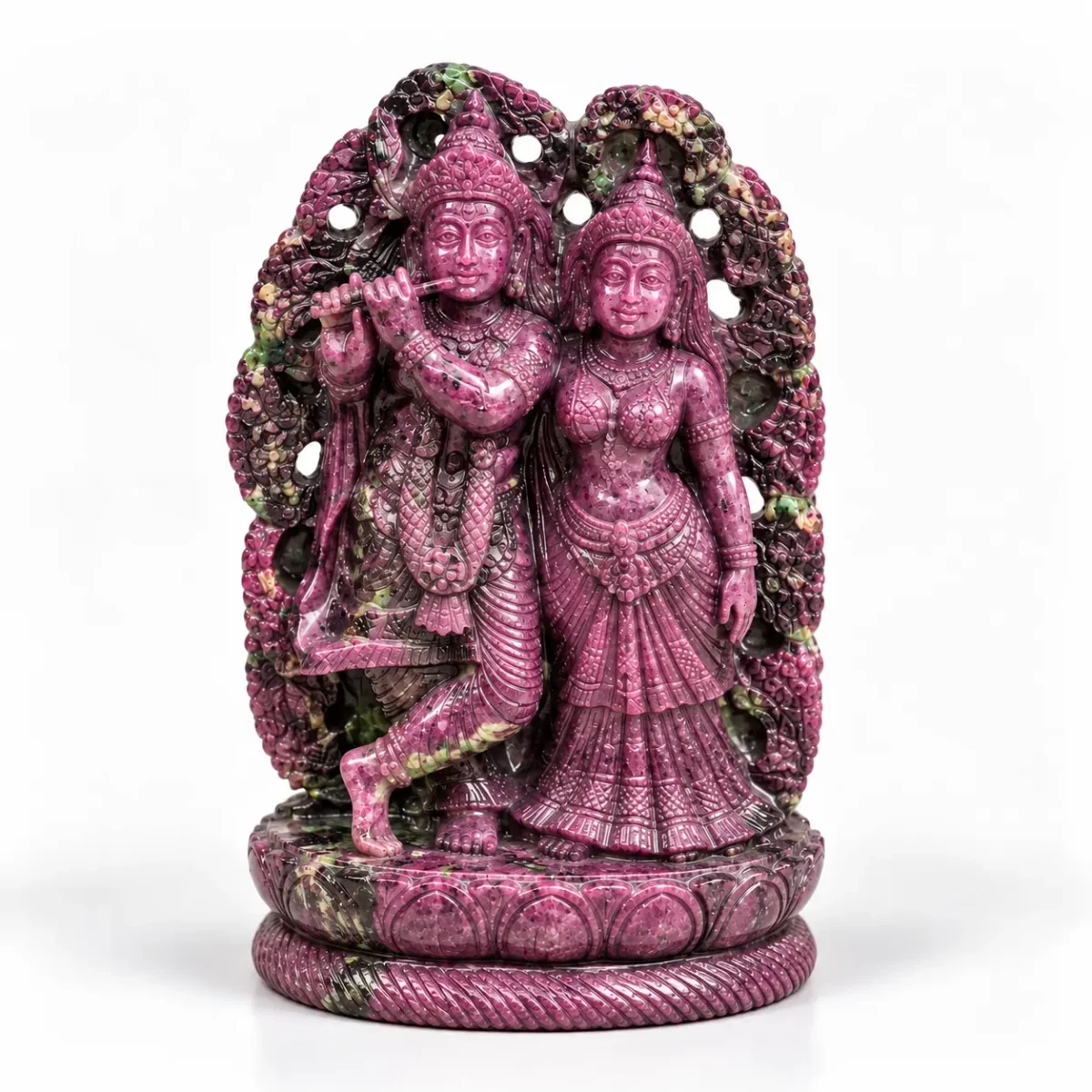 Natural Ruby Radha Krishna Idol Hand Carved (616 g, 4.2 Inch)