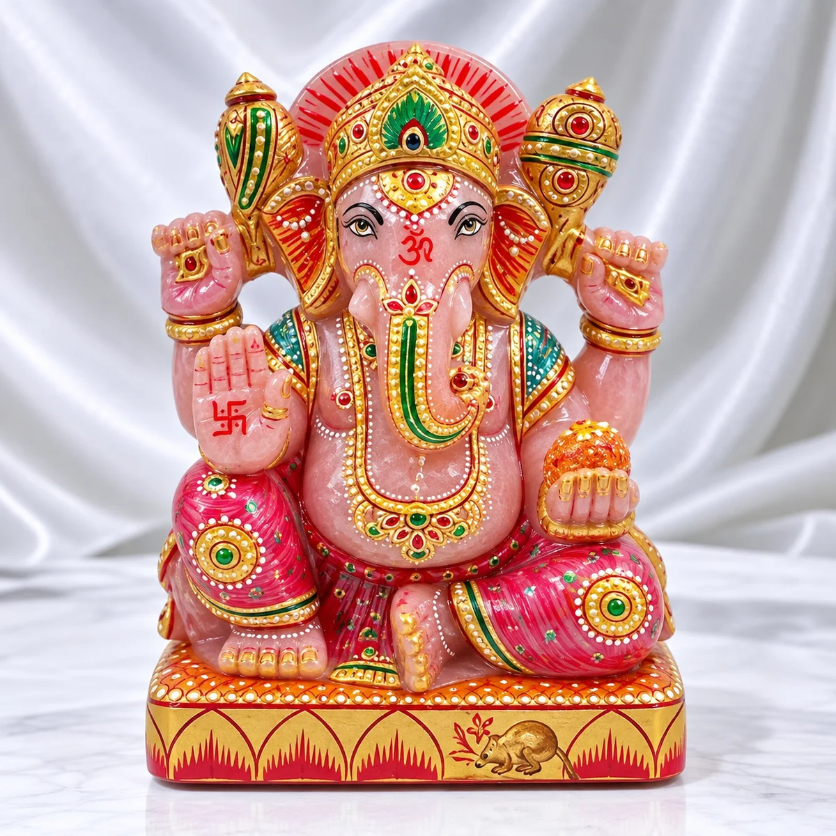 Rose Quartz Ganesha with Gold Painted