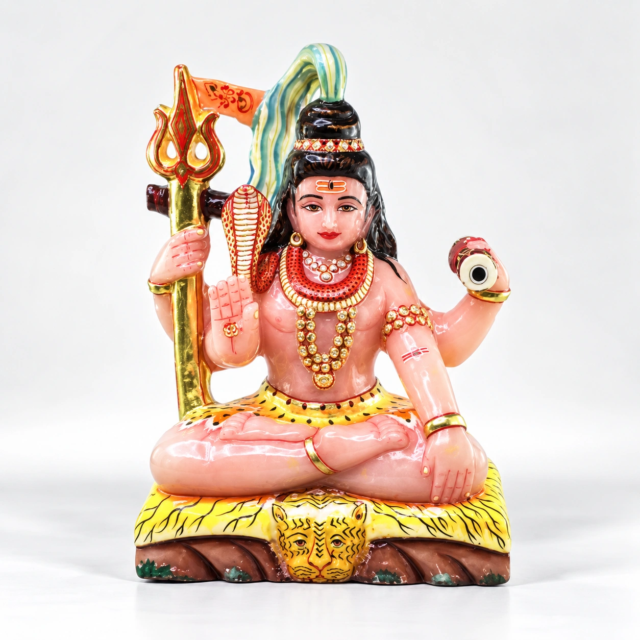 Rose Quartz Shiva Statue with Gold Painting