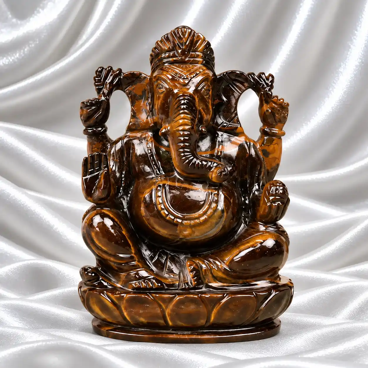 Tiger Eye Ganesha Idol